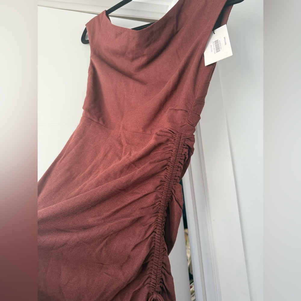 NWT Park & Fifth Linen Blend Brown Asymmetrical Midi Dress - Picture 4 of 15